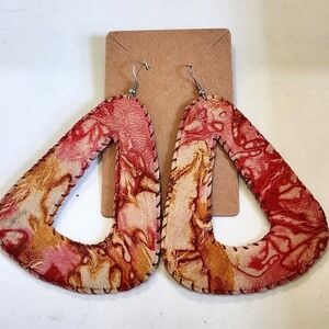 Handcrafted Leather Triangle Earrings Pink Brown